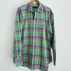 Ralph Lauren Shirt Mens XXL Tall Plaid Madras Green Oxford Button Down Pony